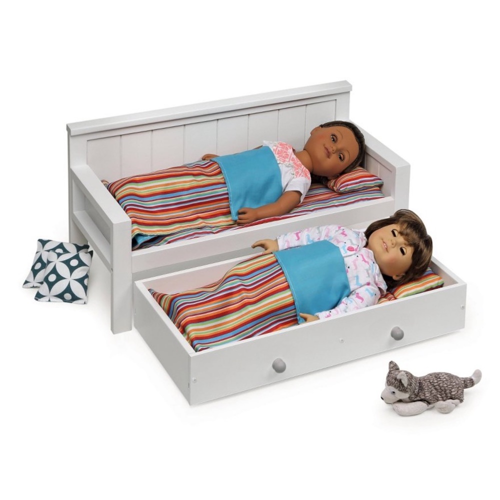 Badger Toys NIB White Wooden Doll Trundle Bed